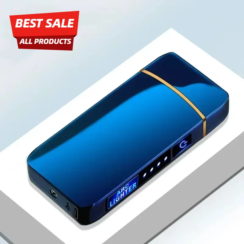

New Windproof Electric Metal Lighter Double Arc Flameless Plasma Lighter USB Rechargeable LED Power Display Touch Lighters Gifts