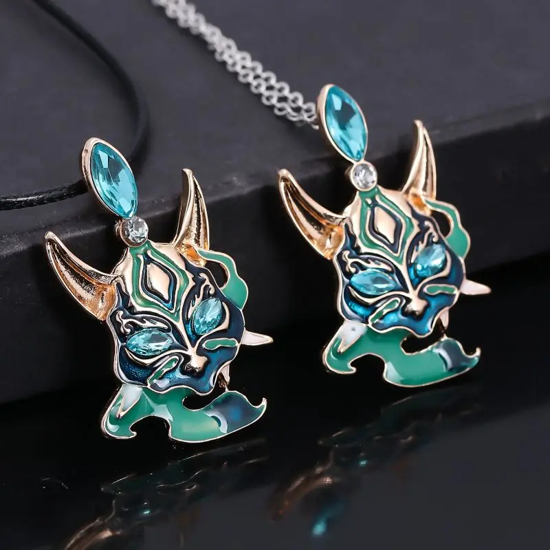 Anime Games Genshin Impact Xiao Cosplay Necklace Unisex Punk Mask Pendant Choker Jewelry Accessories