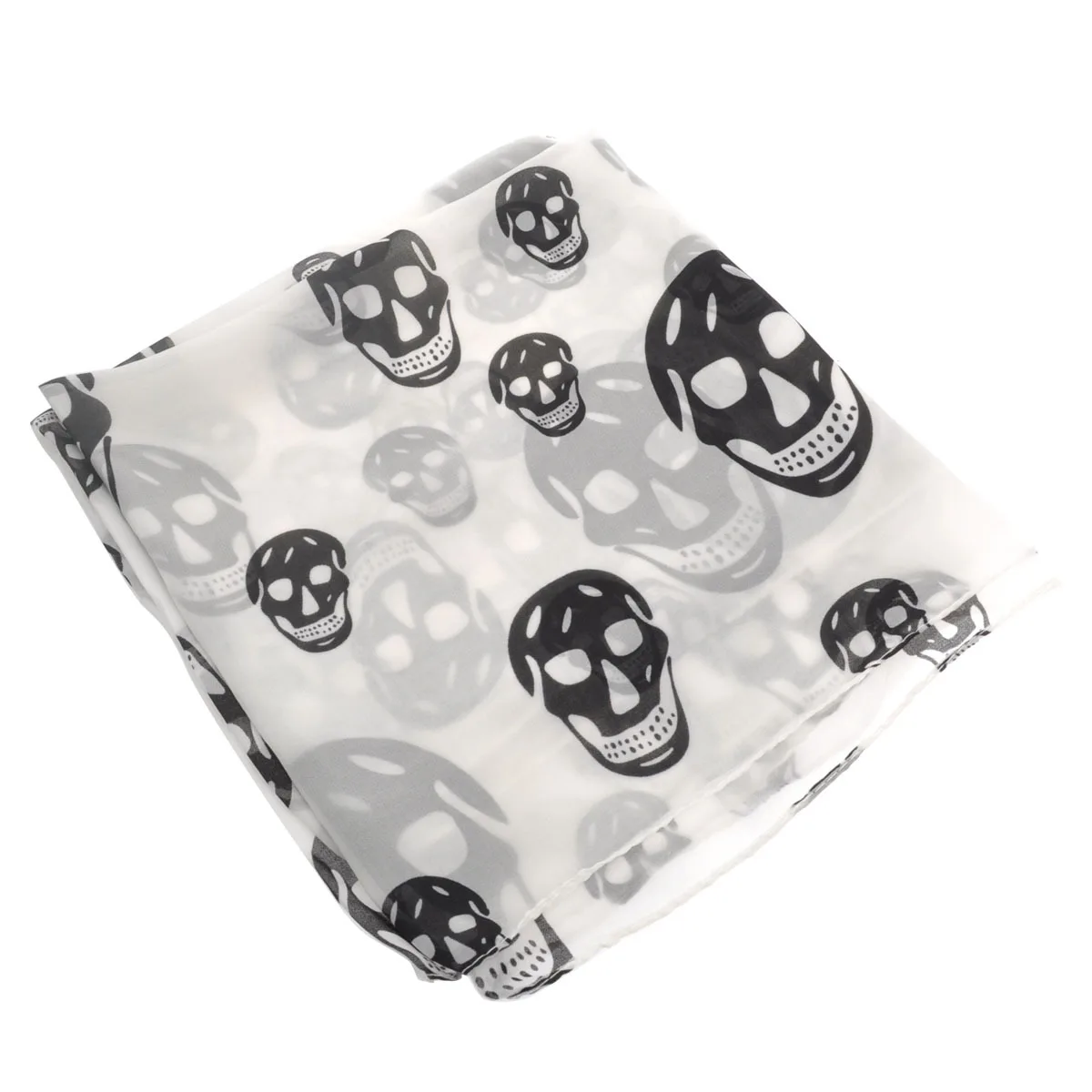 

All-Match Women's Skull Head Printed Long Chiffon Scarf Shawl Wrap White 150x50cm Soft Comfortable Skull Scarf
