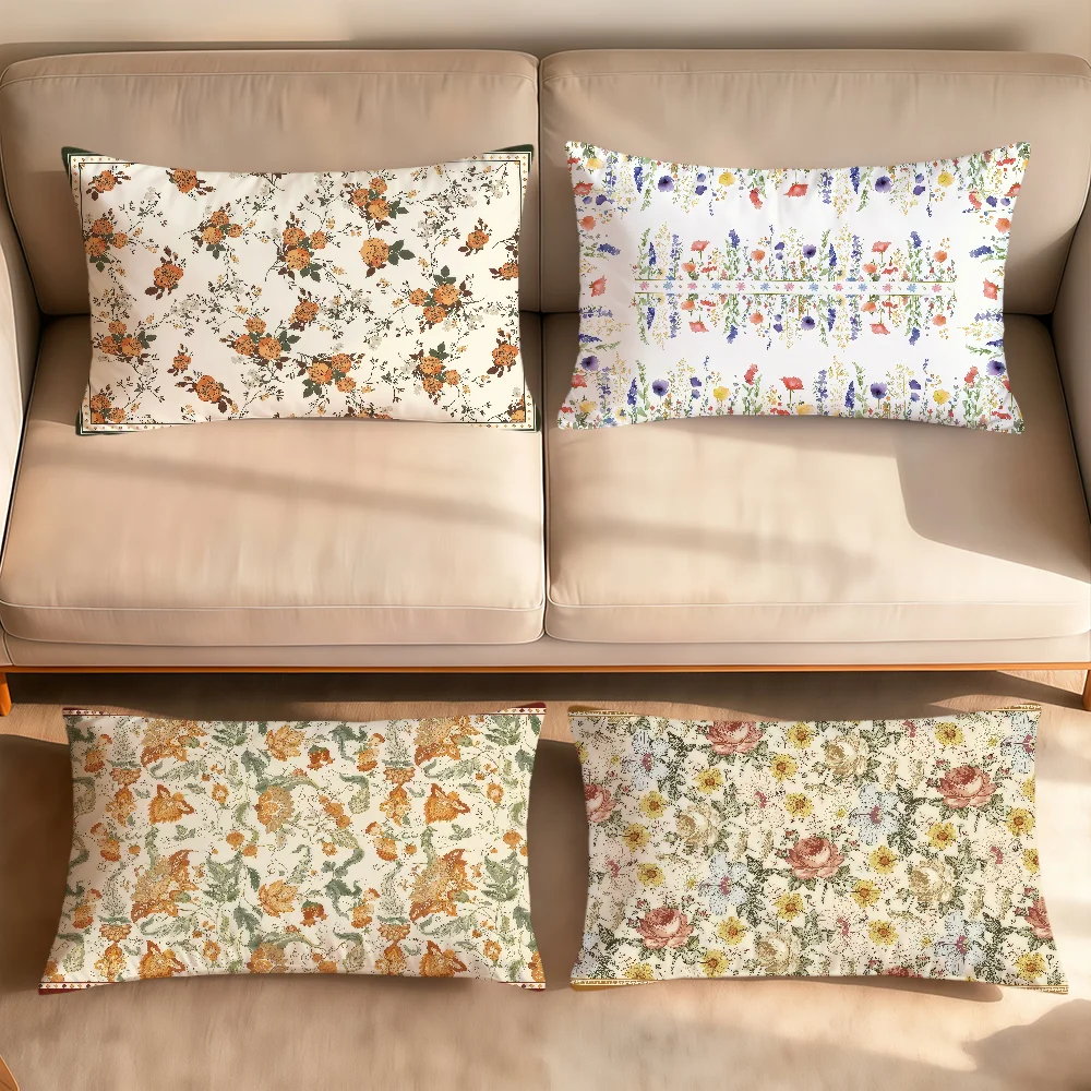 Retro style vintage floral leaves cushion cover Rectangle Pillowcover Home Sofa living Room bedside Dorm hogar Pillowcase gift