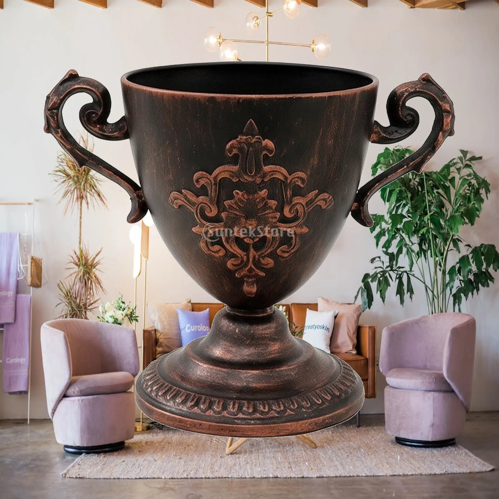 Trophy Planter Metal Planter with Handles Urn Decorative Flower Pot Timeless for Centerpieces, Tabletop