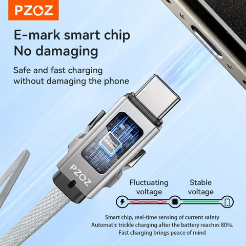 PZOZ 4 in 1 140W PD USB C 케이블 – 디지털 디스플레이 고속 충전기, 아이폰 16/15/14 프로 맥스, 맥북 및 아이패드 호환, 140W C-to-C 고속충전 케이블