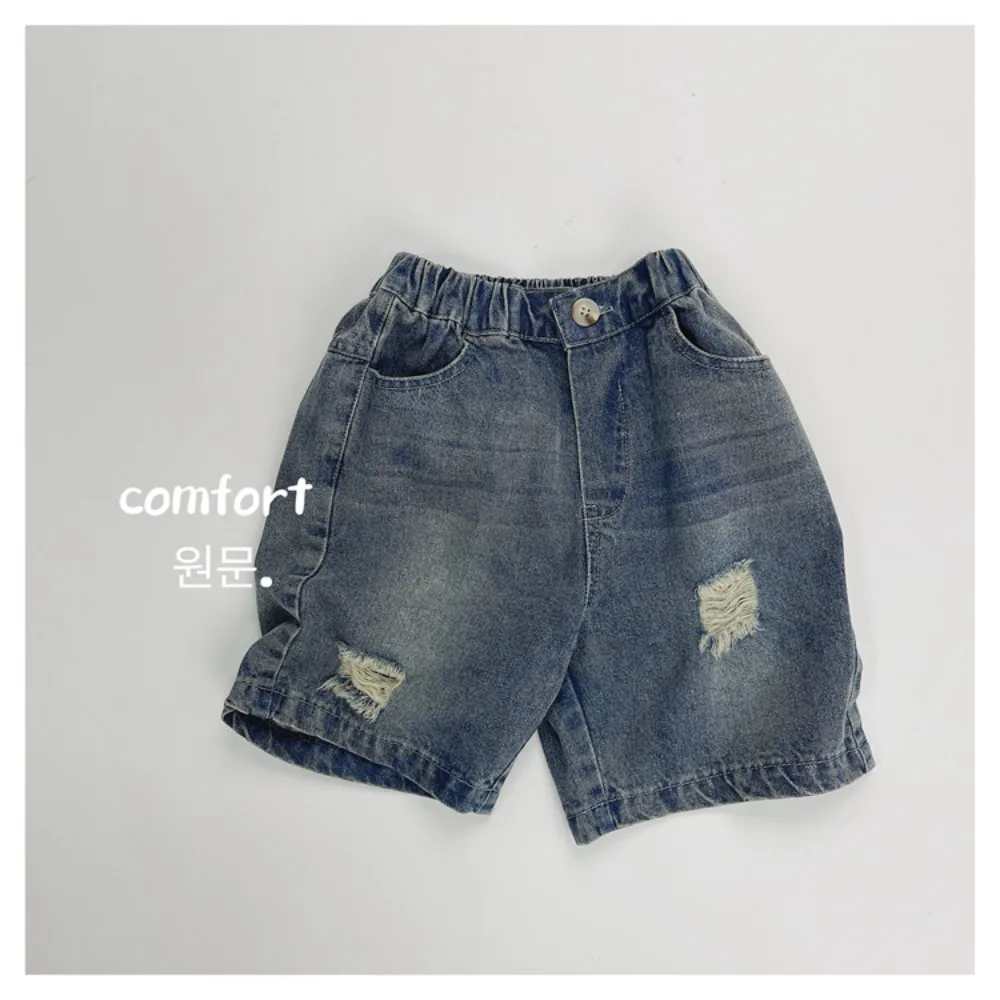 

Джинсовые шорты для мальчиков и девочек, тонкие рваные джинсовые шорты в Корейском стиле, лето 2024