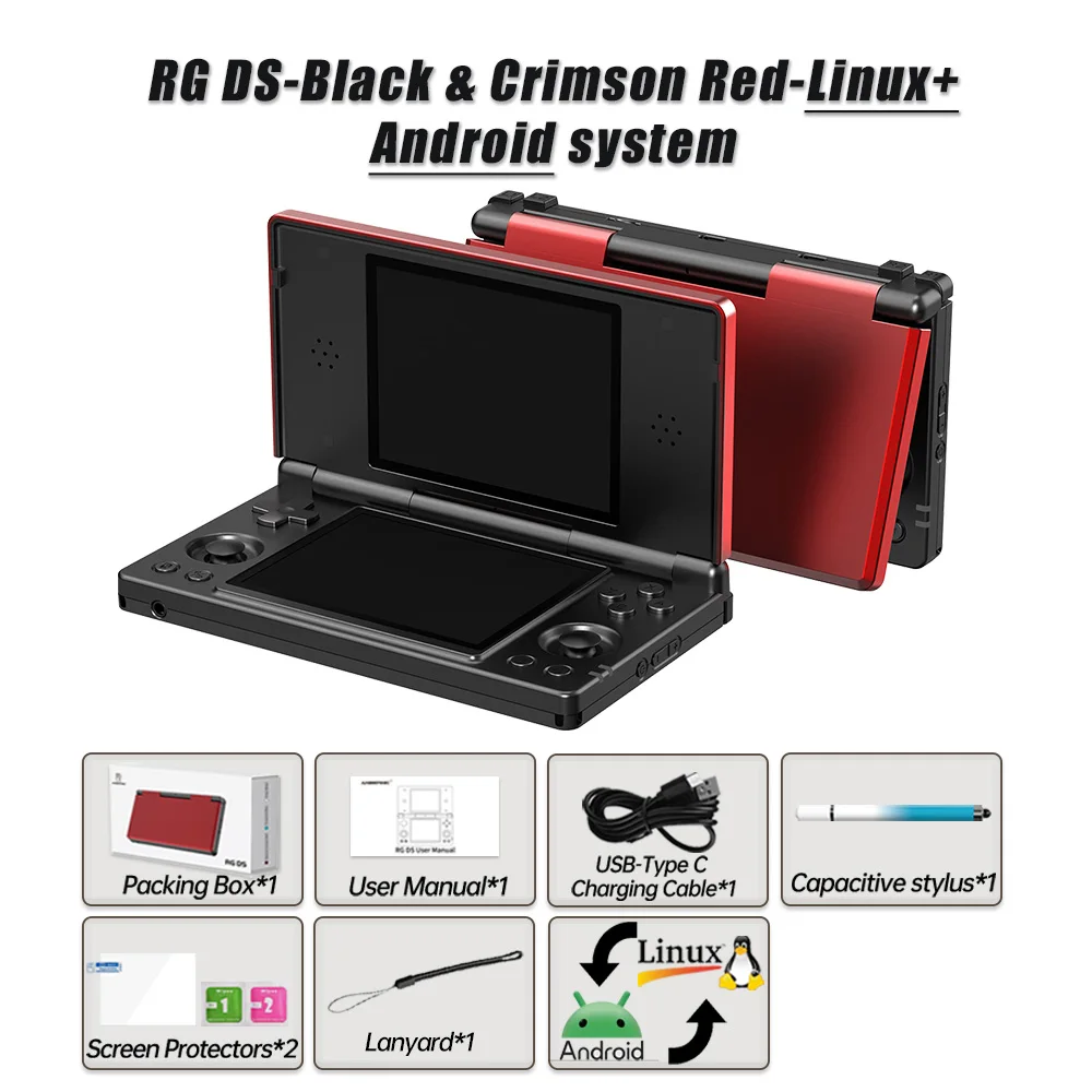 Anbernic RG DS Retro Videogameconsole 4 inch IPS Dual Multi-touch scherm Android 14 Flip Game Player RGDS als kerstcadeau