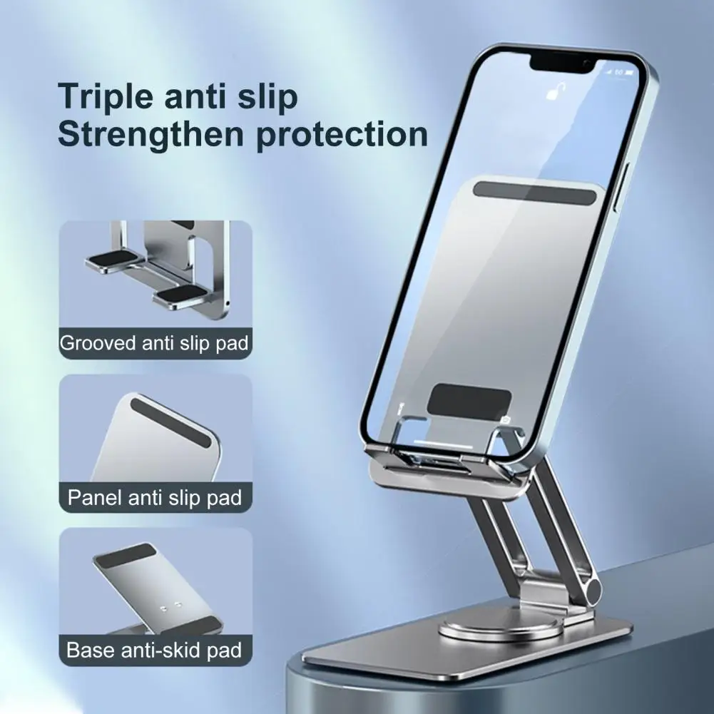 Складная подставка для телефона из алюминиевого сплава. Держатель для телефона с противоскользящими подушечками. Вращающийся на 360 градусов держатель для телефона со стабильной подставкой.