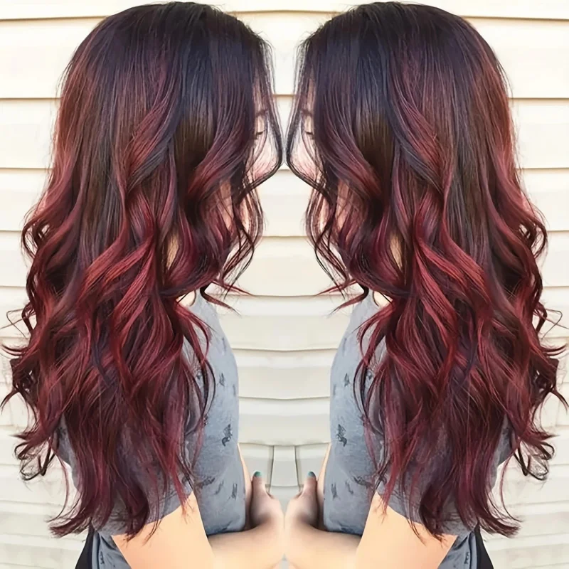 

New European and American style wig for women, burgundy long curly hair, big waves, high-temperature synthetic fiber cap