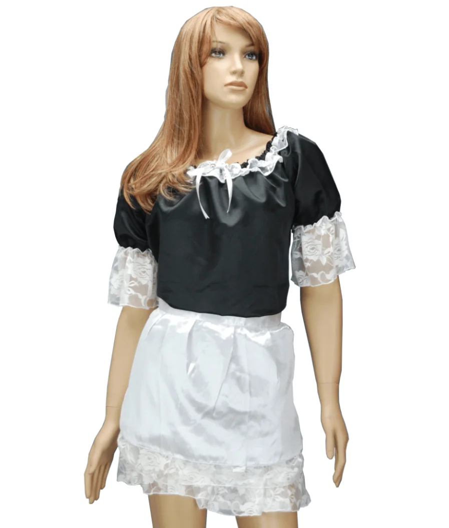 

Round Lace Inlaid Low Neckline, Medium Length Lace Cuffs Black and White Patchwork Two-piece Set and Short Skirt