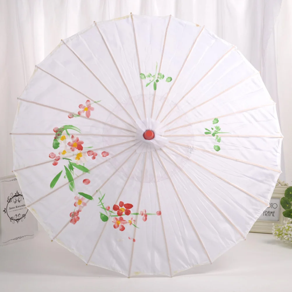

Wedding Parasol Umbrella White Chinese Japanese Style Silk Fabric Wooden Handle Bridal Party Prop For Photography Event