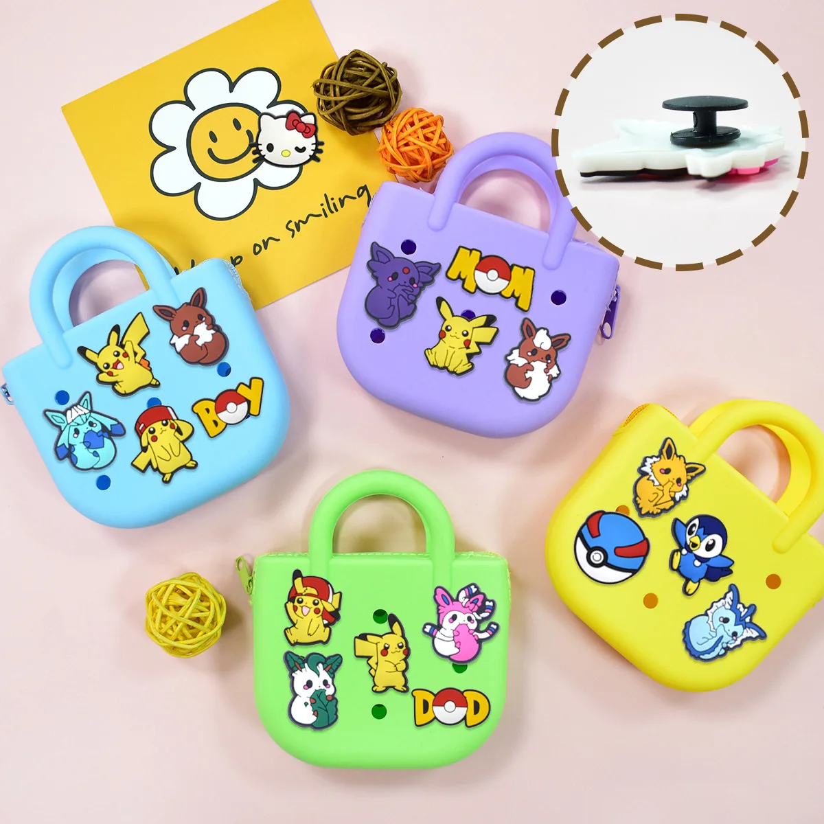 19pcs Cute Pocket Monster Cartoon Shoe Charms Set PVC Detachable Clog Shoe Buckles, DIY Decor Pins for Hole Sandals Bubble Slide