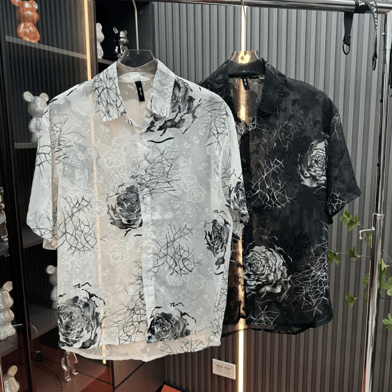 

Summer New Lightweight Luxury Texture Cra ort Sve Embroidered irt Faionable Trendy Collared Men's irt Breathable