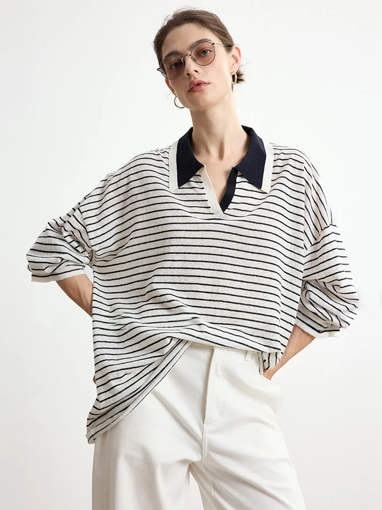 

Ele Трикотажный женский топ из хлопка и льна Long Sve в полоску, повседневный модный цветной топ Blo lectual