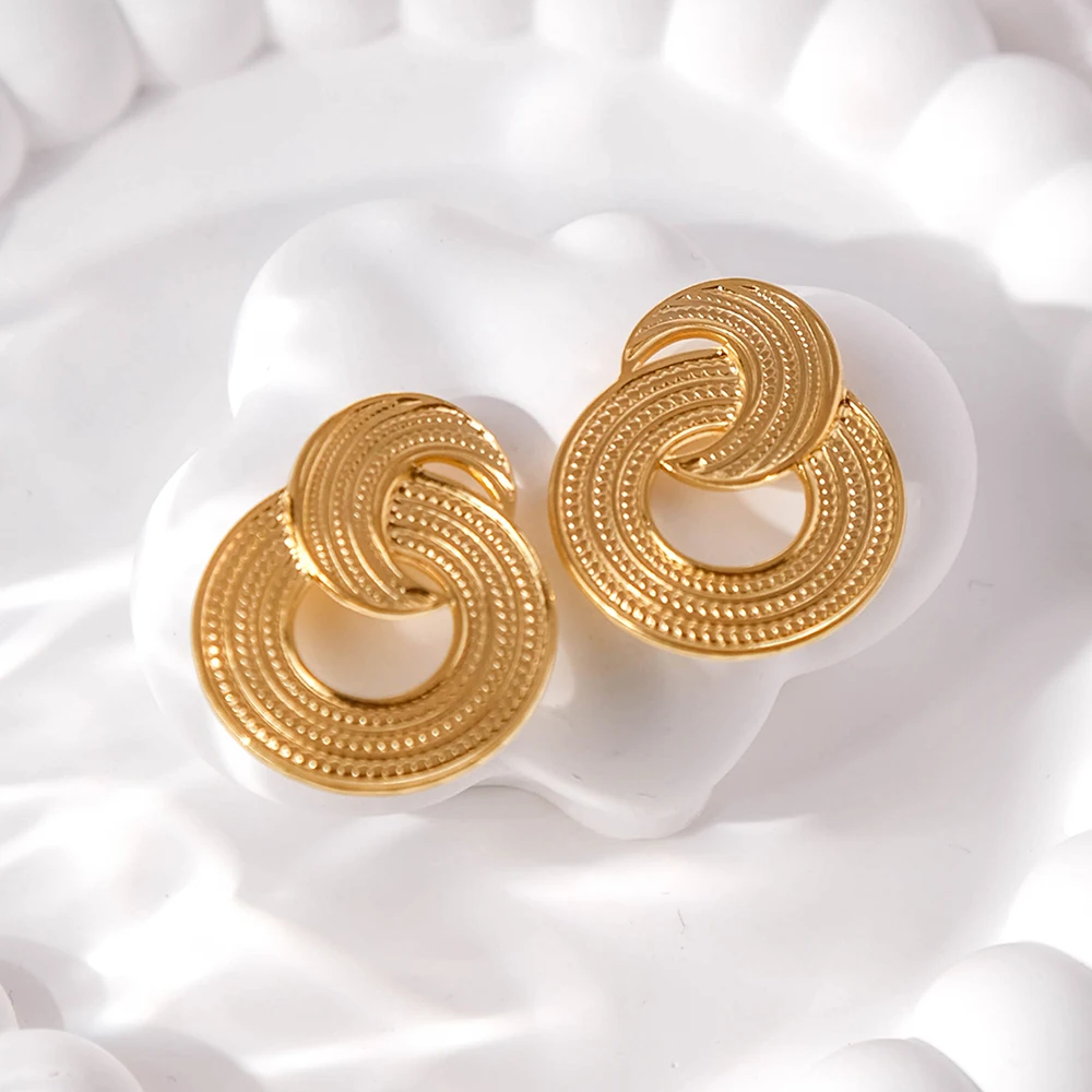 

May@RZ Geometrical Stainless Steel Hoop Earring For Women's Fashion Jewelry 14k Gold Plated Earring Classy Earring