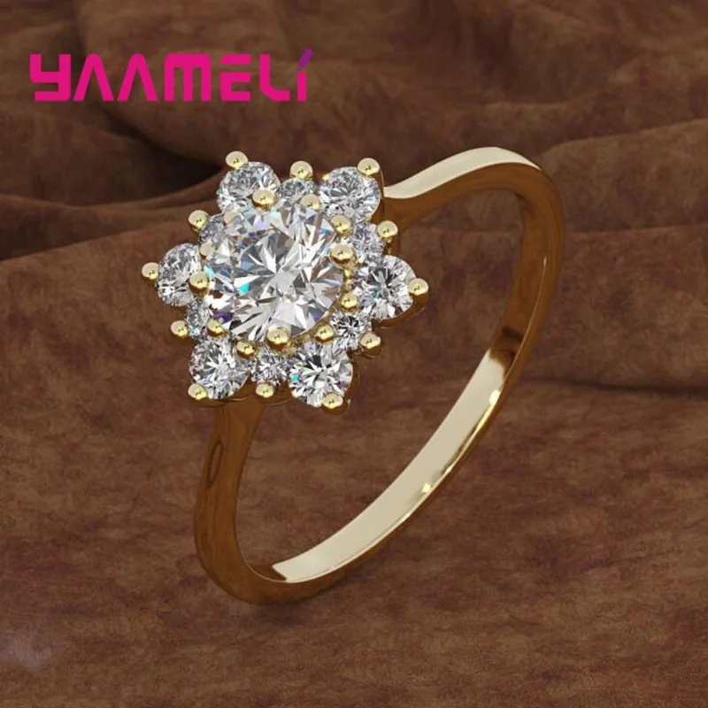 S925 Sterling Silver Snowflake Flowers Ring Transparant Clear Cubic Zirconia Micro Inlay  New Fashion Women\'s Jewelry