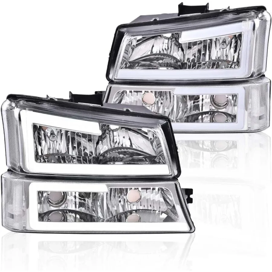 

LED DRL Headlight Assembly Pair for Chevrolet Silverado 1500 2500 3500 HD 20032006 and Avalanche 0306 Clear Lens with Chrome Ho