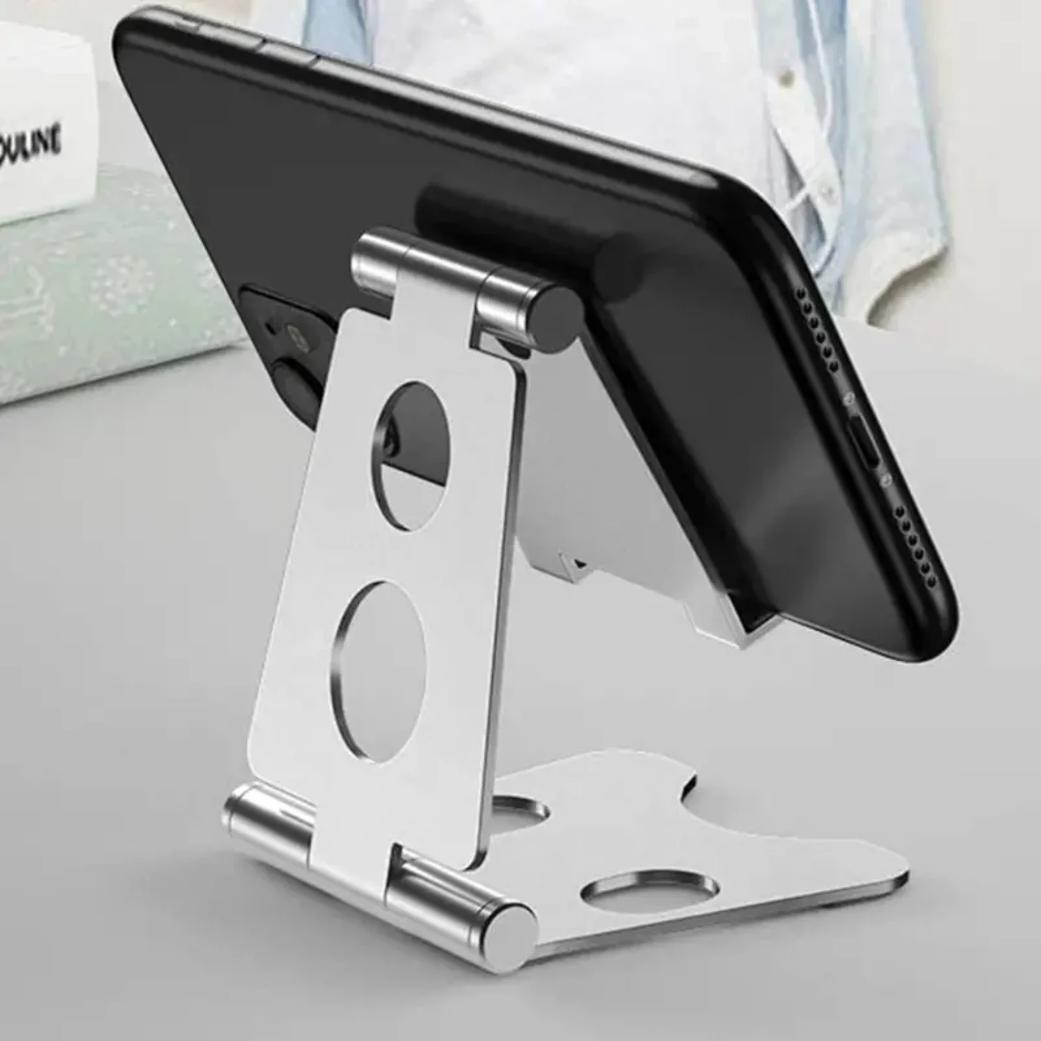 Cell Phone Stand, Adjustable Angle Metal Smartphone Stand, Desktop Phone Holder For All Phones And Tablets