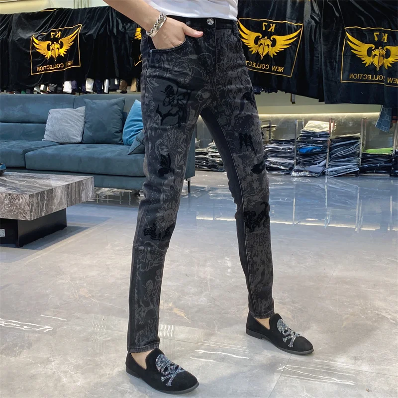 Farbe Kontrast Jeans männer Dünne Jeans Männer Druck Männer Jeans Hosen Männer Streetwear Vaqueros Hombre 2025, Erkek Kot Pantolon