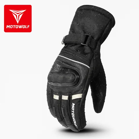 Motowolf Winter Motorcycle Thermal Gloves Men Waterproof Biker Gloves Fleece Windproof Motocross Gloves Leather Moto Equipment