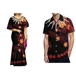2023 Samoa Necklace Pattern Custom Women's Dress Slim Flared Sleeve Fishtail Skirt Evening Dress Men's Couple Shirt