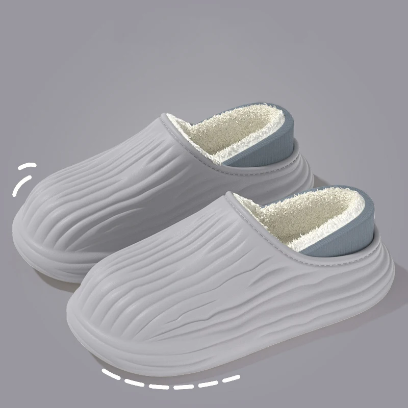 Warme Plüsch-Wasserdichte EVA-Hausschuhe für Damen, Winter Weiche Dicke Sohle Rutschfeste Hausschuhe, Flauschige Paar-Slipper – Detail 14