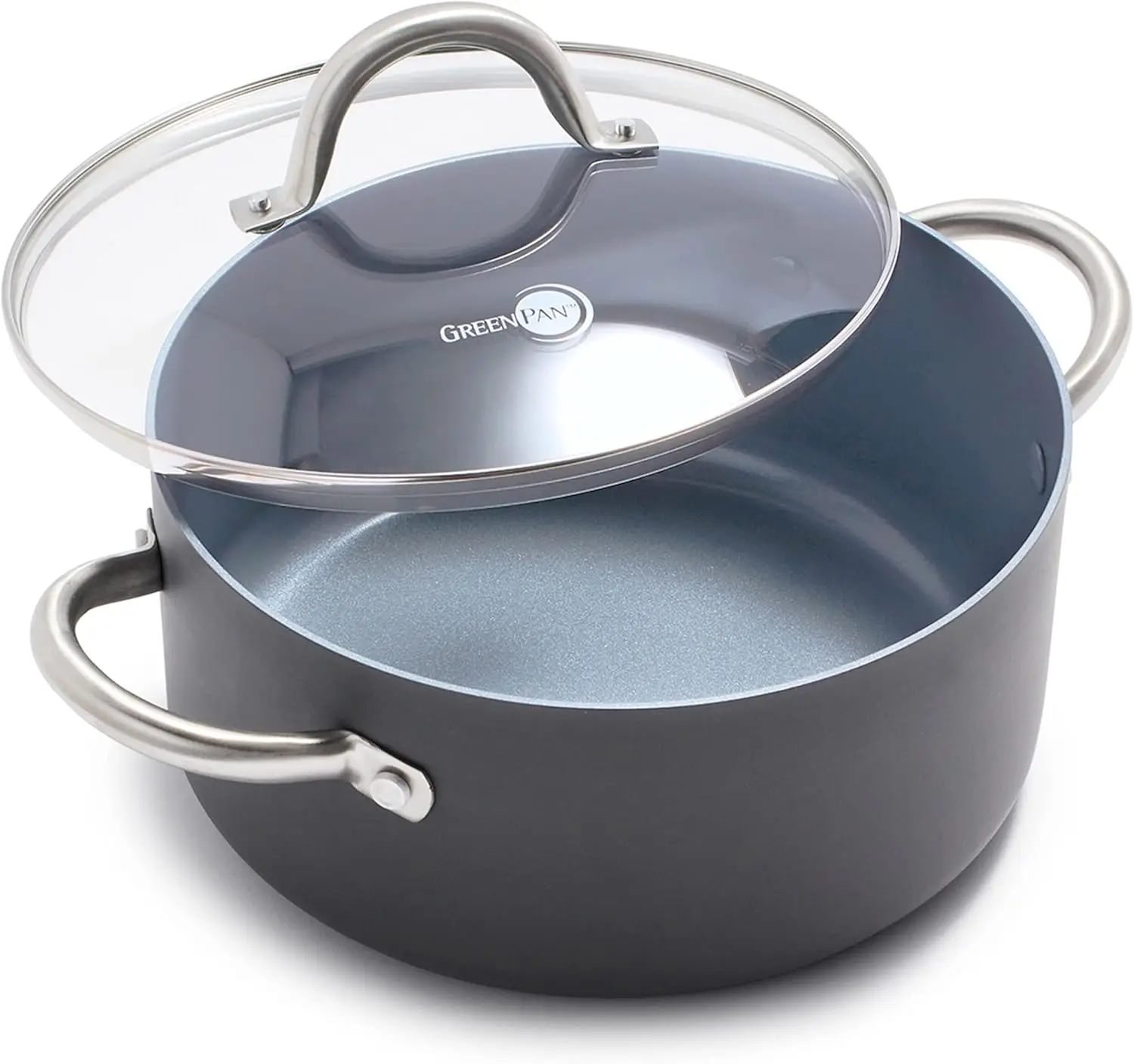

5.2QT Nonstick Stock Pot with Glass Lid, PFAS-Free Ceramic Coating, Oven Safe to 600°F, Gray