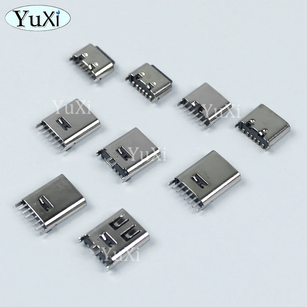 5pcs USB Type-C Connector 6Pin 180 Degree Vertical Female Socket 5mm 6.9/9.3/10.5mm Straight Charging Plug USB C Port Jack