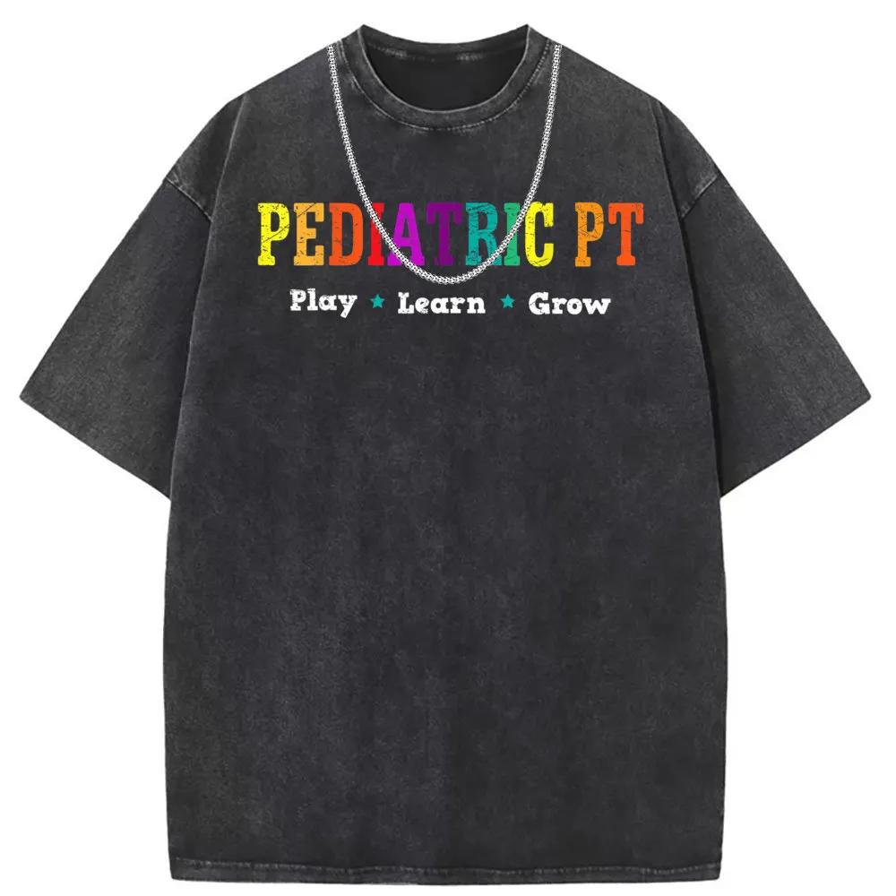 Pediatric PT Men Vintage T-shirts Play Learn Grow Unisex Retro Long Sleeve Tee Shirt Man Printed Washed Cotton Sweatshirts