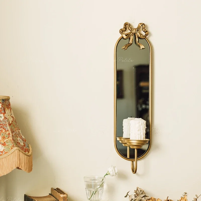 Starożytne lustro ścienne wisiorek żelazne lustro do makijażu wiszący świecznik dekoracyjny stojak Home Decor lustro na werandzie