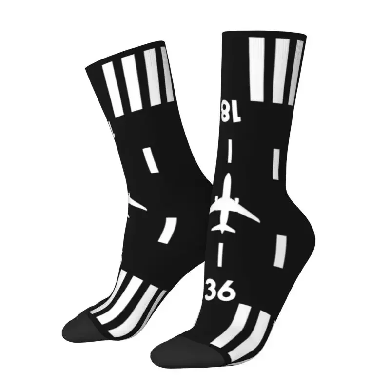 Airport Runway Traffic Controller Men's Crew Socks Unisex Fun 3D Printed Aviation Airplane Pilot Aviator Dress Socks