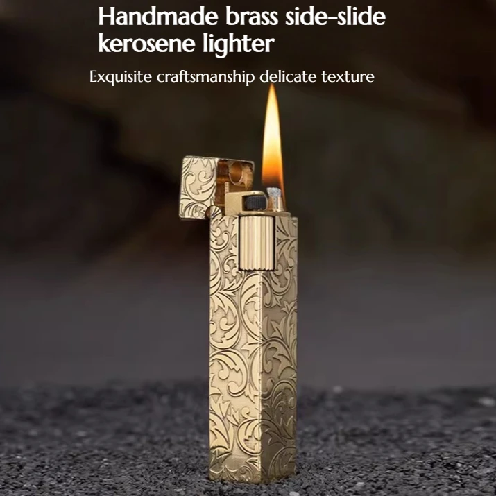 

NEW Bronze Vintage Classic Side-slide Lighter with Hand-carved Design Portable Men's Lighter High-end Gift