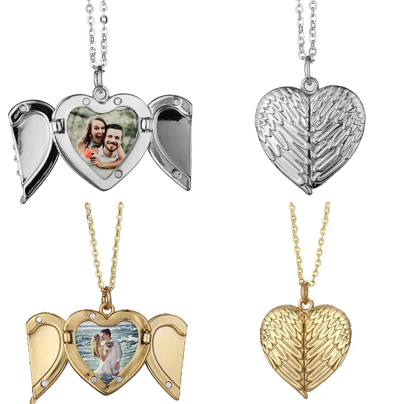 

20pcs/lot Sublimation Blank Necklace Ornaments Key chain Key Ring Heart Shape with Angel Wings DIY Craft