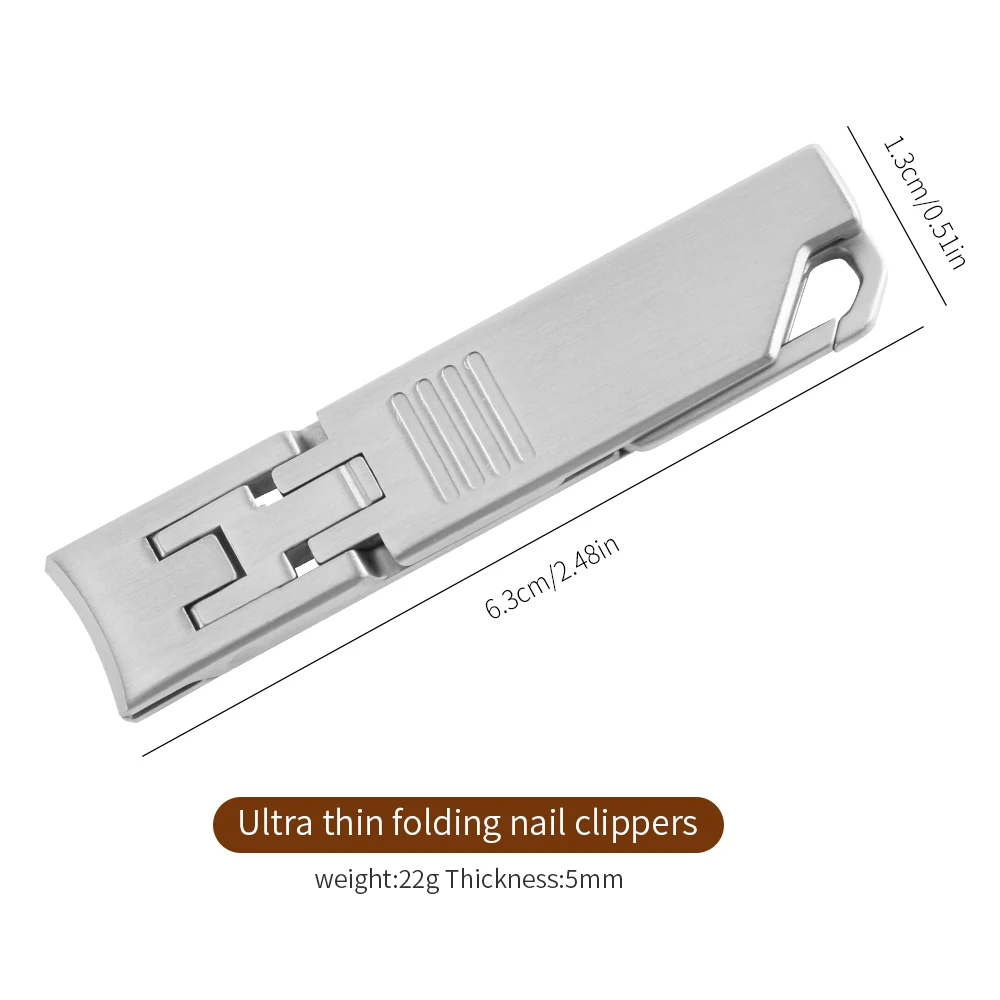 Ultradünner tragbarer Fingernagelknipser, zusammenklappbarer Nagelknipser mit kleiner Tasche, breiter Backenfräser mit Schlüsselanhänger, gebogener Trimmer, Flip Op