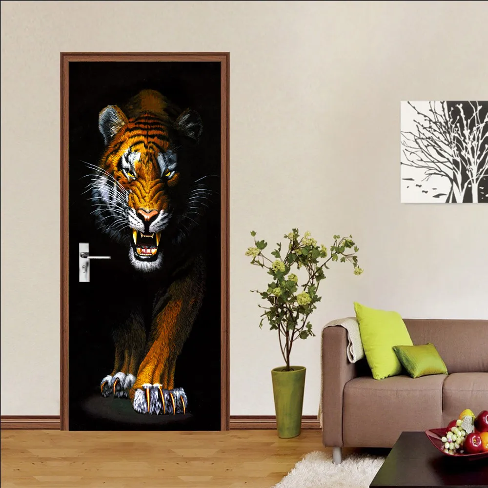 

3D Animal Door Sticker Peel & Stick PVC Wallpaper with Waterproof and Wear-Resisting Self-Adhesive Living Room Home Decoration