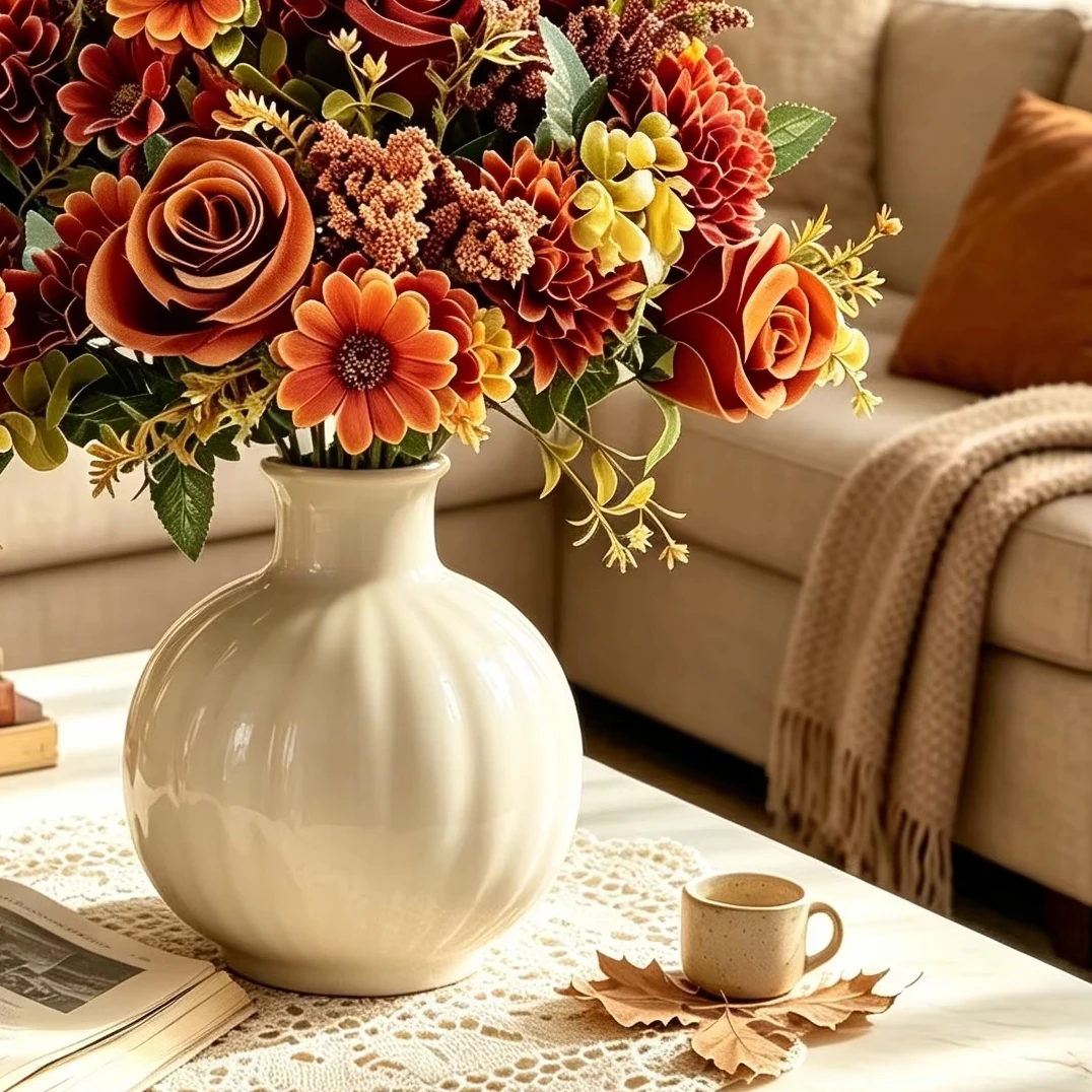 Flores artificiais rosas de seda falsas mesa de sala de casa outono halloween decora casamento bouquet de noiva jardim ao ar livre vaso diy presentes