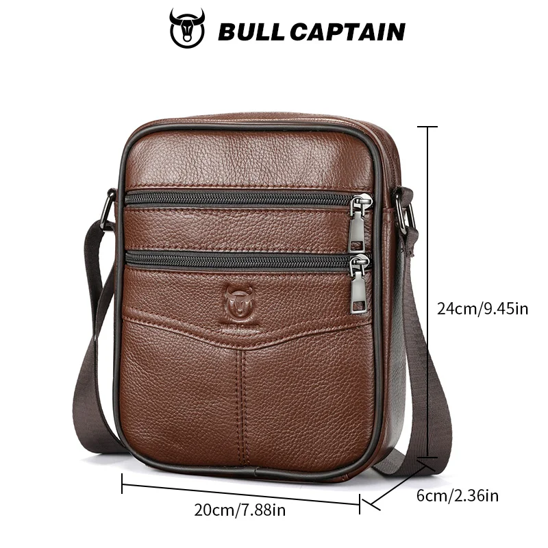 حقيبة كتف جلدية للرجال من BULLCAPTAIN متعددة الوظائف وعالية السعة من جلد البقر حقيبة يد كاجوال حقيبة ساعي البريد