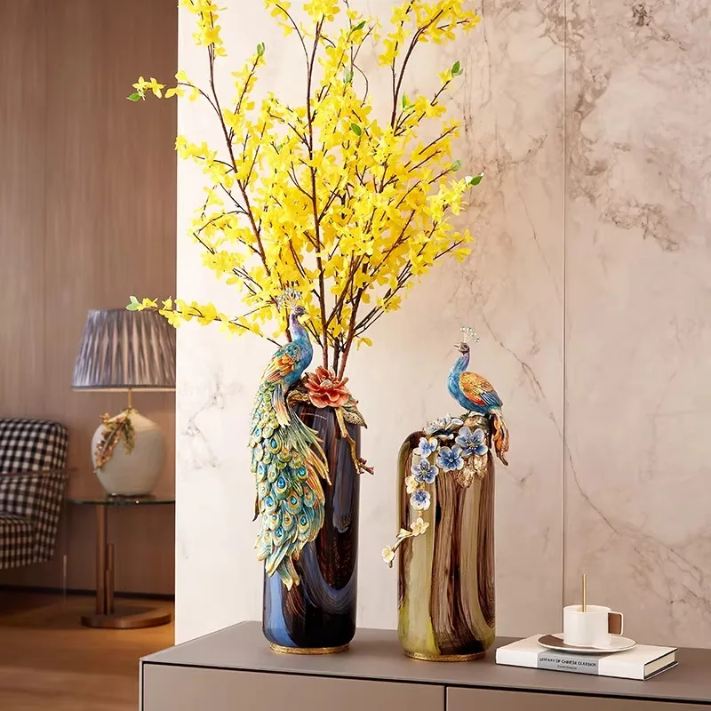Home Decoration Living Room Bedroom Office Feast Museum Modern Luxury Decoration Enamel Painting Peacock Glazed Vase