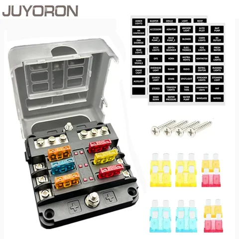 6 Ways Fuse Block With LED Warning Indicator 12V Power Distribution Panel Car Boat Fuse Box Holder With Plastic Cover