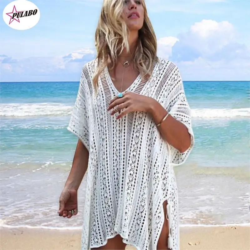 Vrouwen gebreide zonnebrandcrème blouse causale zomerjurk bikini badpak badmode v-hals kant losse trui blouse strand cover-up