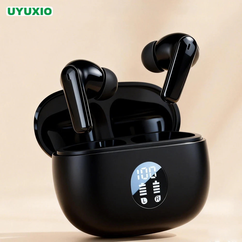 UYUXIO BT5.4 Kabellose Ohrhörer mit LED-Anzeige HiFi Stereo Kopfhörer mit IP7 Wasserschutz ENC Geräuschunterdrückung
