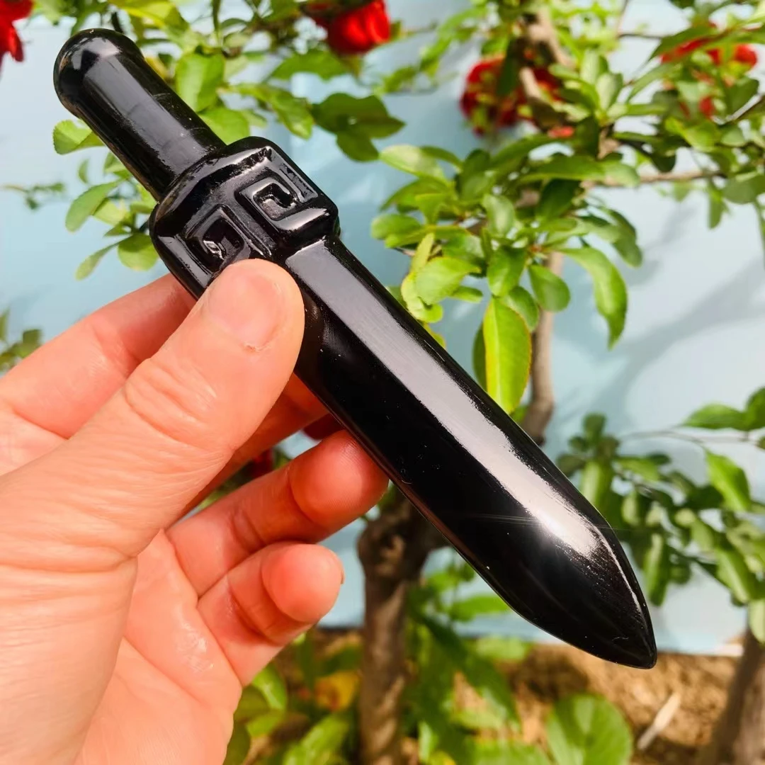 

Natural Obsidian Dagger Healing Crystal Protection Stone Handmade Knife Men Gifts Magic Talisman Sword Witch Supplies Ornaments