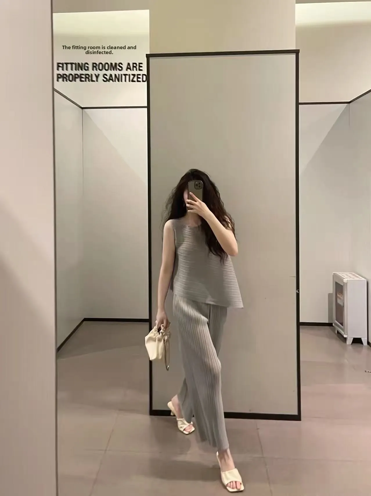Unique Beautiful Commute Casual Set Summer 2026 Slimming Pleated Top Wide Leg Pants High Waist Long Pants Simple Style Polyes... view 4