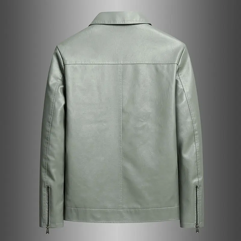 Trendy Men's Jackets Classic Solid Color Straight-leg Casual Lapel Leather Jacket Social Versatile Coats Tops Streetwear