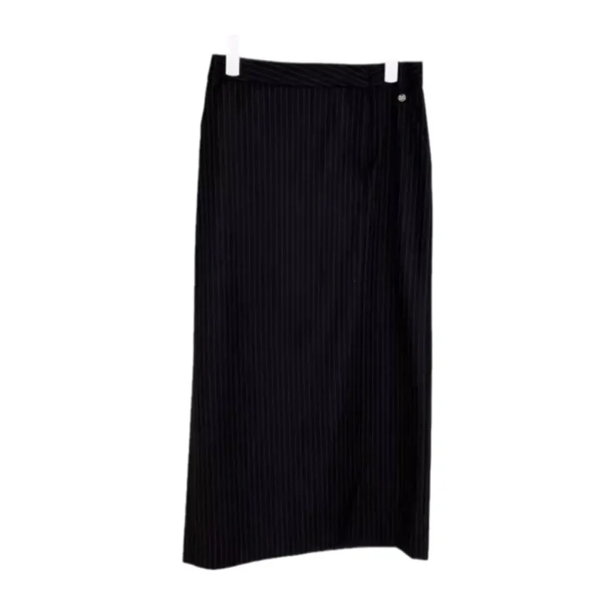 秋の新作 ハイウエスト 多機能 着痩せ効果 ポケット付き コントラストストライプ ストレート チューブスカート レディース