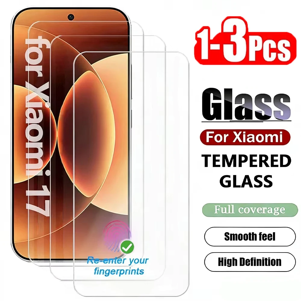 

1-3PCS HD Fingerprint Unlock Screen Protector For Xiaomi 17 Pro Max 17 Pro 17 Tempered Glass Protective Glass Film For Xiaomi 15