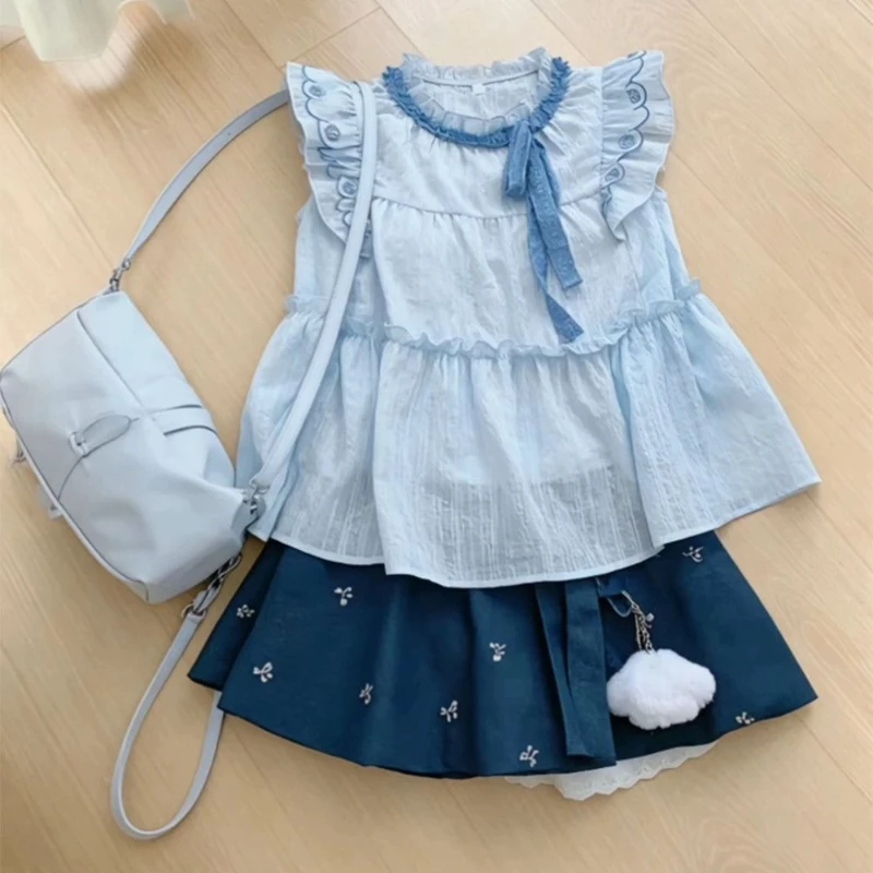 

Y2k Harajuku Vintage Sweet Slim 2 Piece Skirt Sets Kawaii Bow Sleeveless Tops + Print Cake Mini Skirts 2000s Lolita Suits Summer