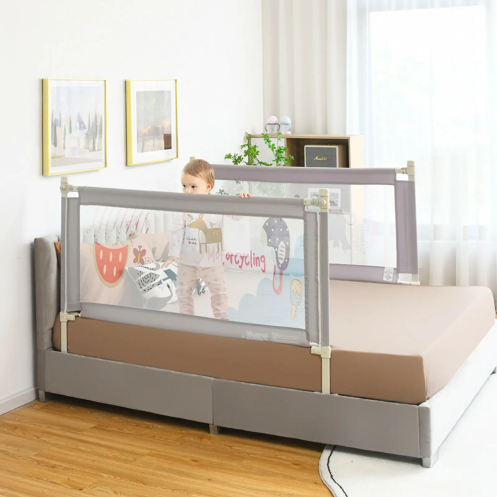 Rieles de cama de 57 "para niños pequeños, protector de cuna de elevación Vertical con cerradura, gris, BS10005GR