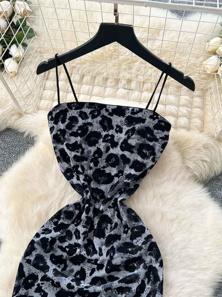 مثير ليوبارد طباعة Bodycon الدكتور المرأة الصيف Faion عالية الخصر ألف خط تنورة ضيقة تناسب التخسيس العصرية Strapl طويلة Dr