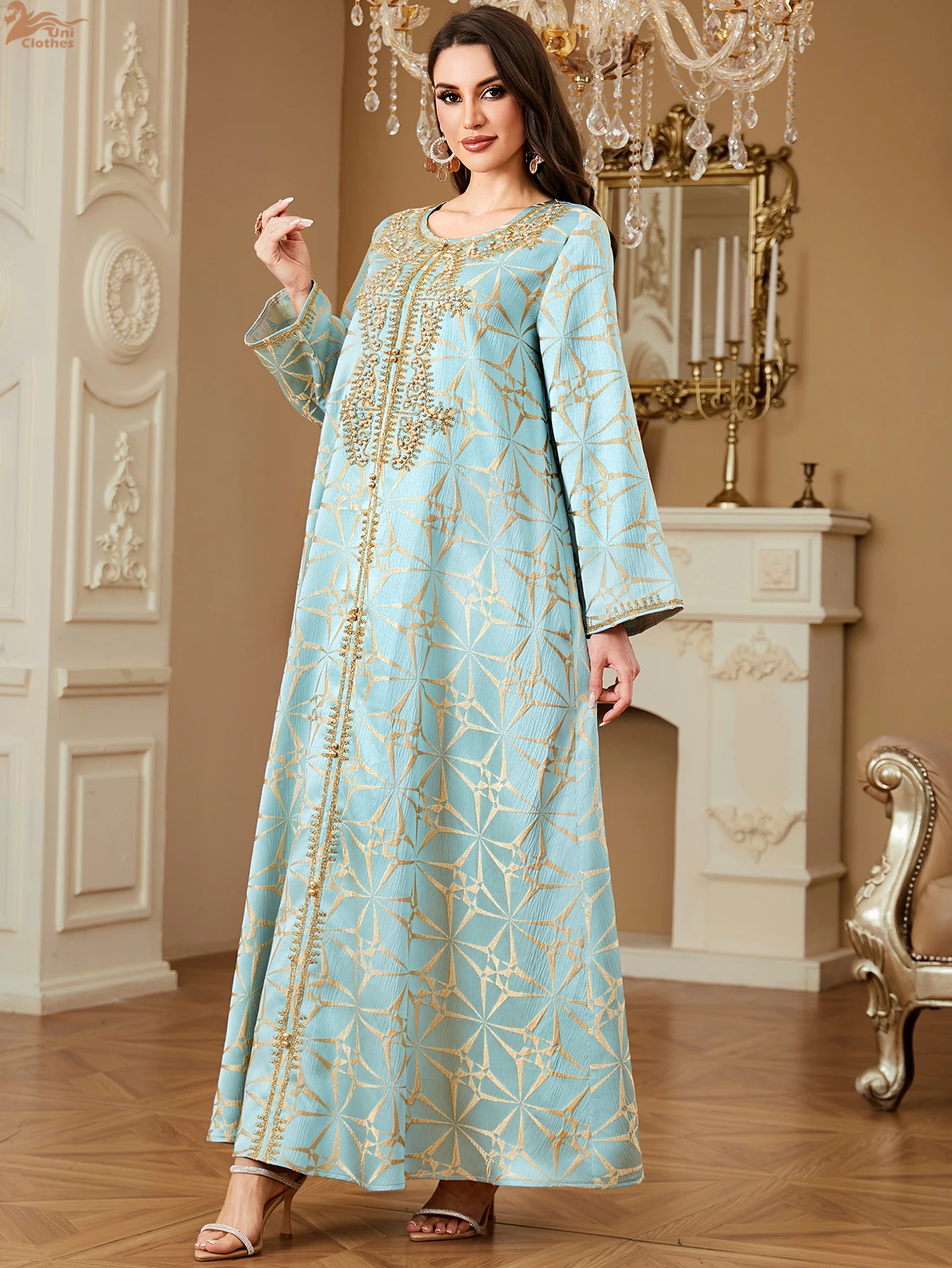 ユニムスリム高級婦人用イブニングドレス刺繍アバヤドバイビーズカフタンパーティードレス