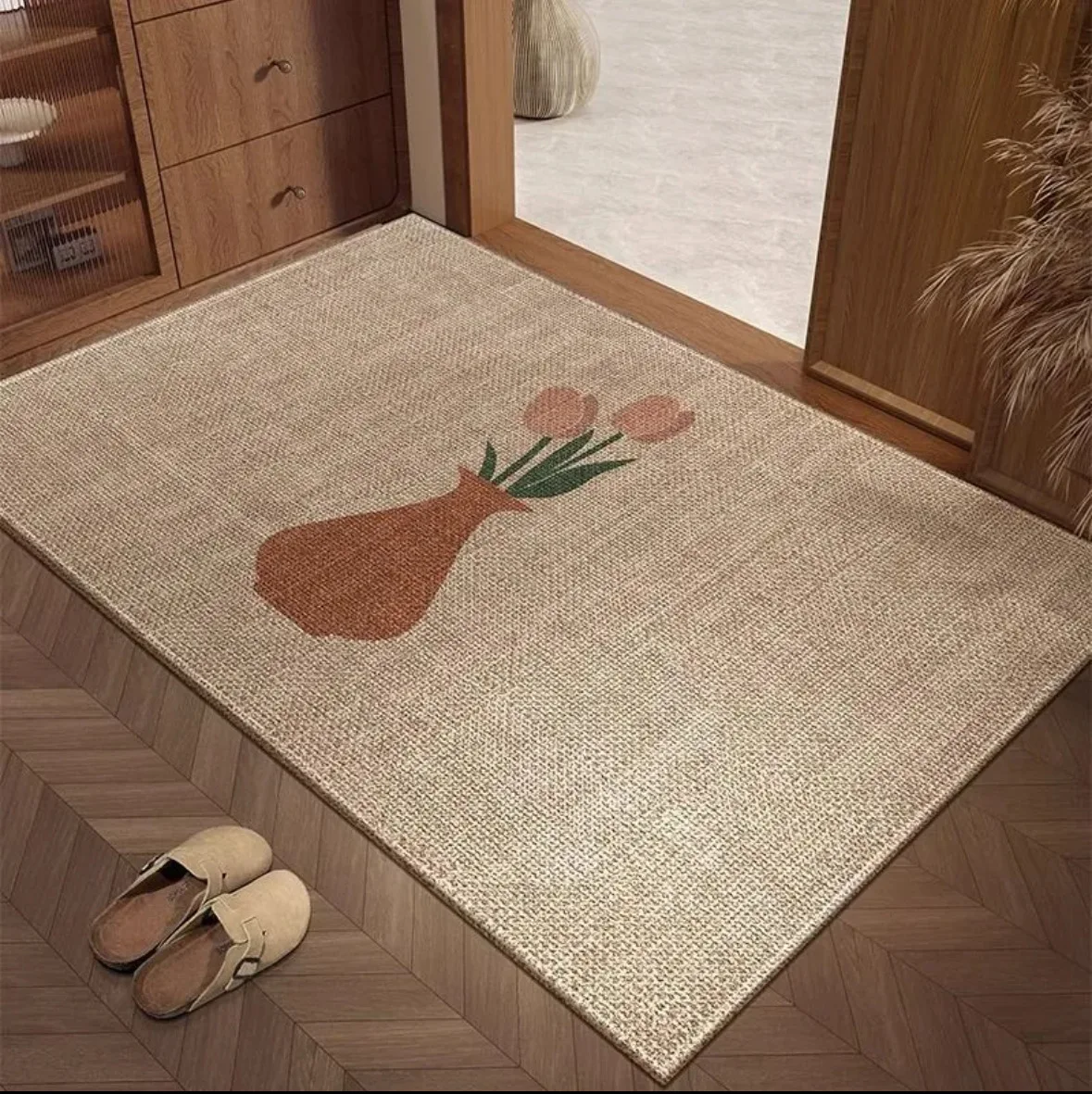 60X90CM simple linen style printed Floor mat for entrance door carpet household non-slip entrance mat rug porch foot mat