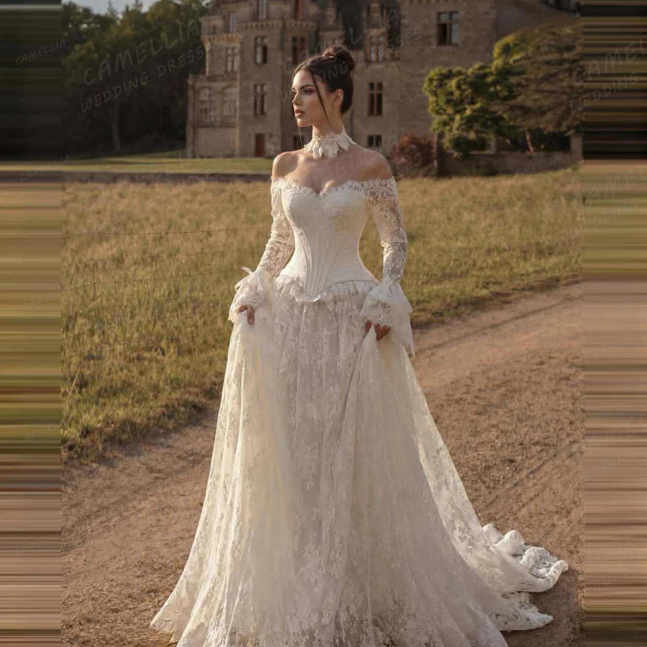 

Luxury Wedding Dresses Appliques Lace Women's A Line Bridal Gowns Long Sleeve Sexy Off Shoulder Vestidos De Novia Customized