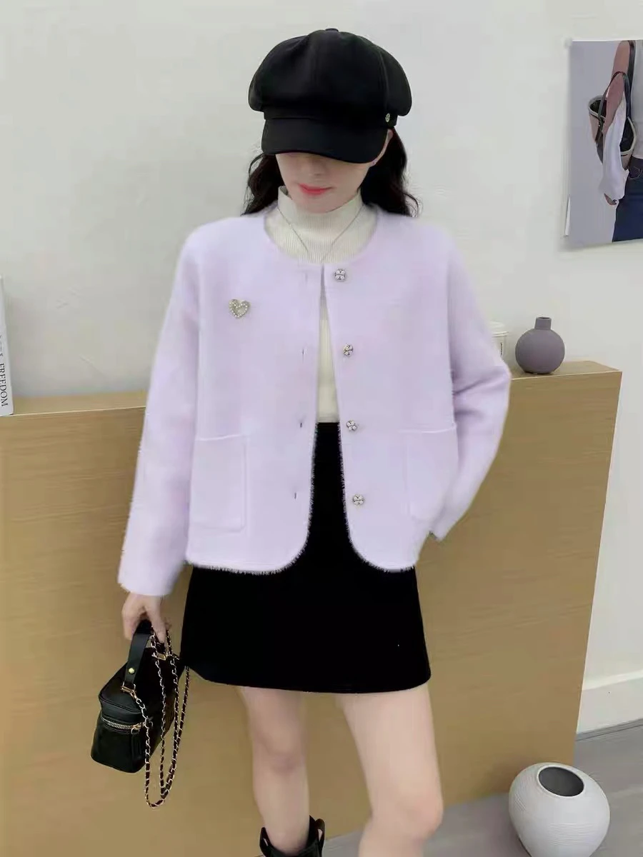 Suéter Cárdigan de Punto Estilo Little Fraance, Corazón Tridimensional, Color Puro, Ropa Exterior, Primavera, Otoño, Invier...